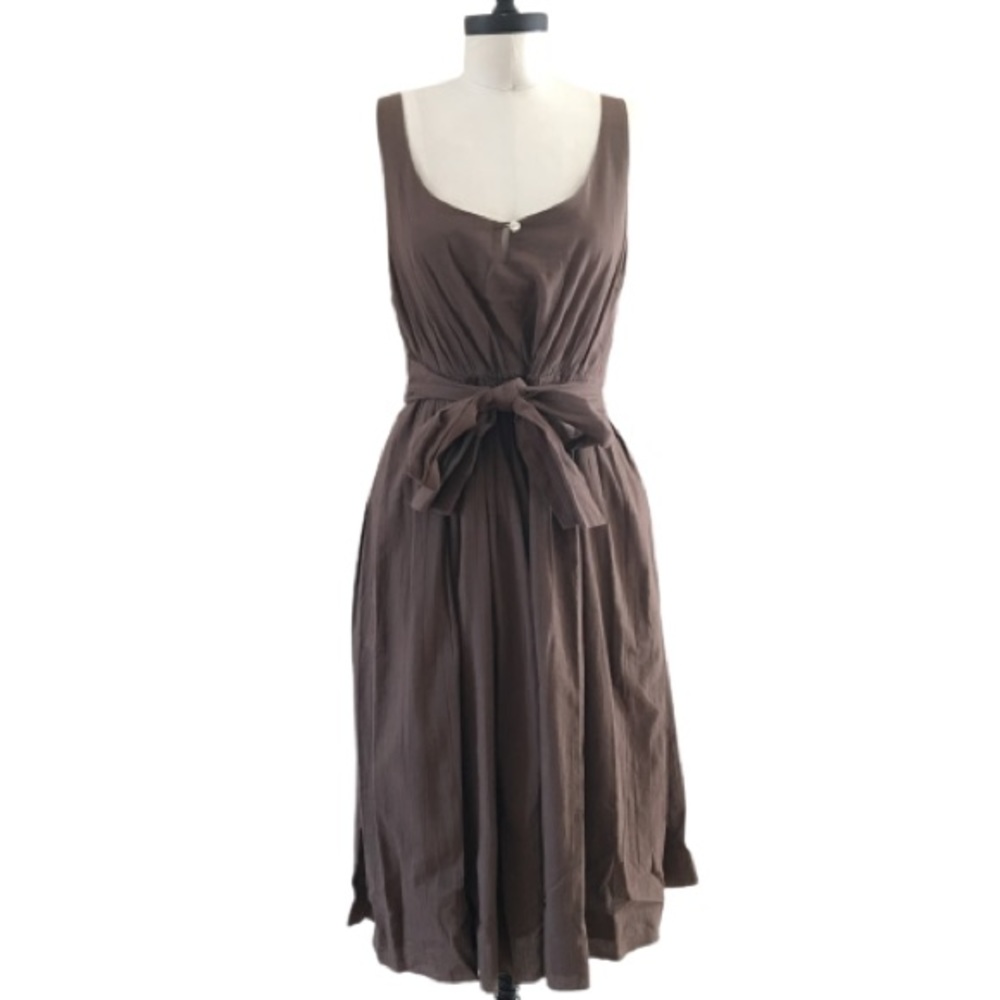 NWT New ISDA & CO Taupe Crinkle Cotton Tie Waist Fit and Flare Lightweight Dress